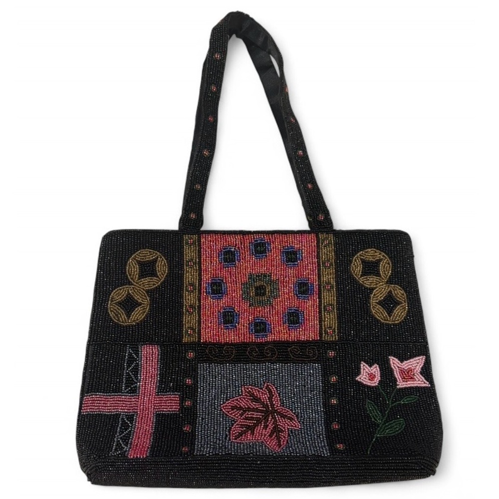 Vintage Beaded Handbag – Floral & Geometric Design | Made in China